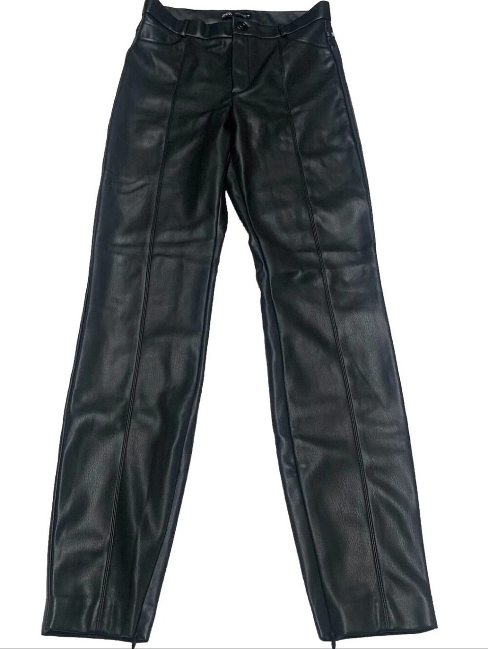 Zara Pants Women's Black Polyester Faux Leather Ankle Zip  Size M NWOT